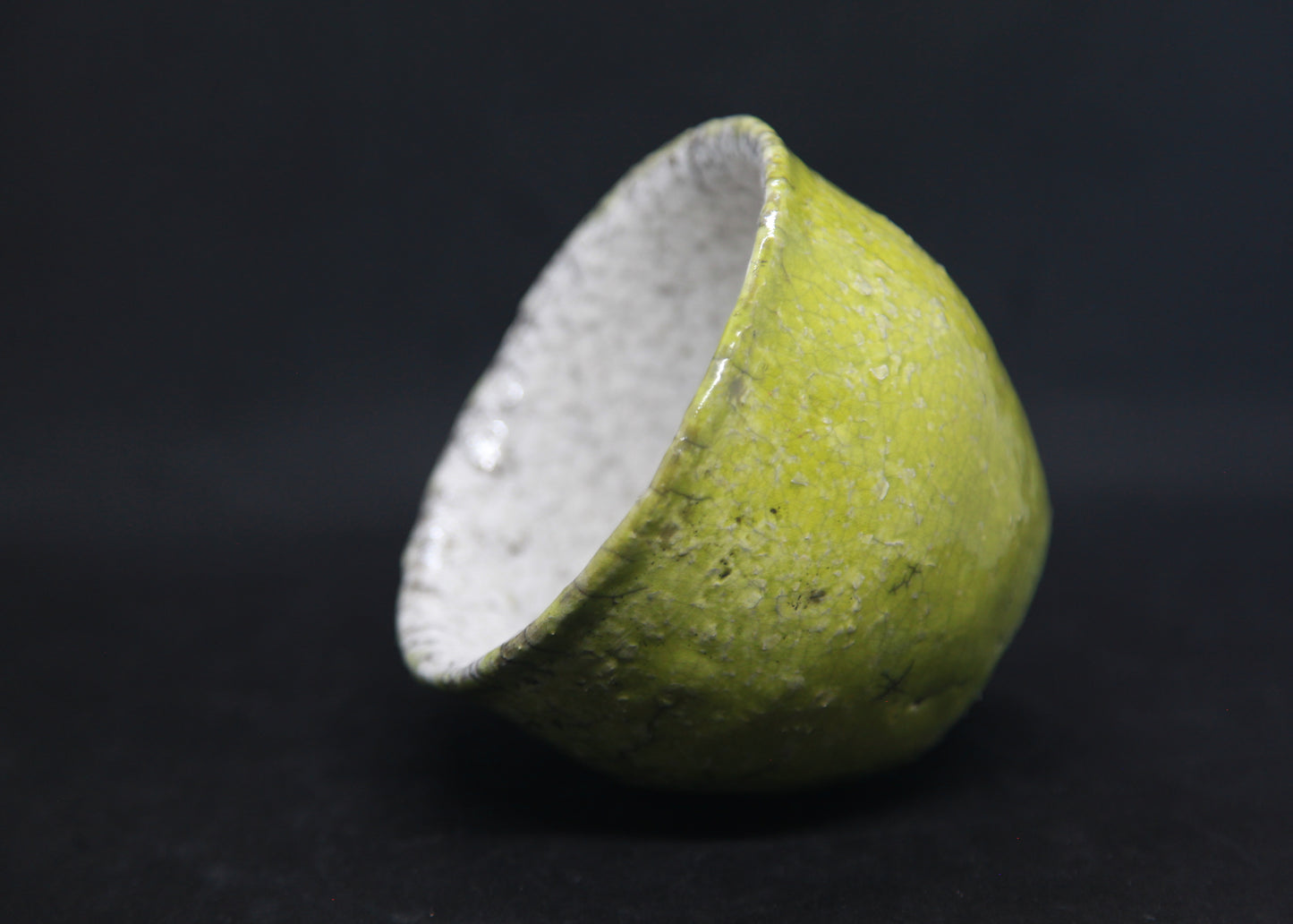 Anise green and white bowl in raku