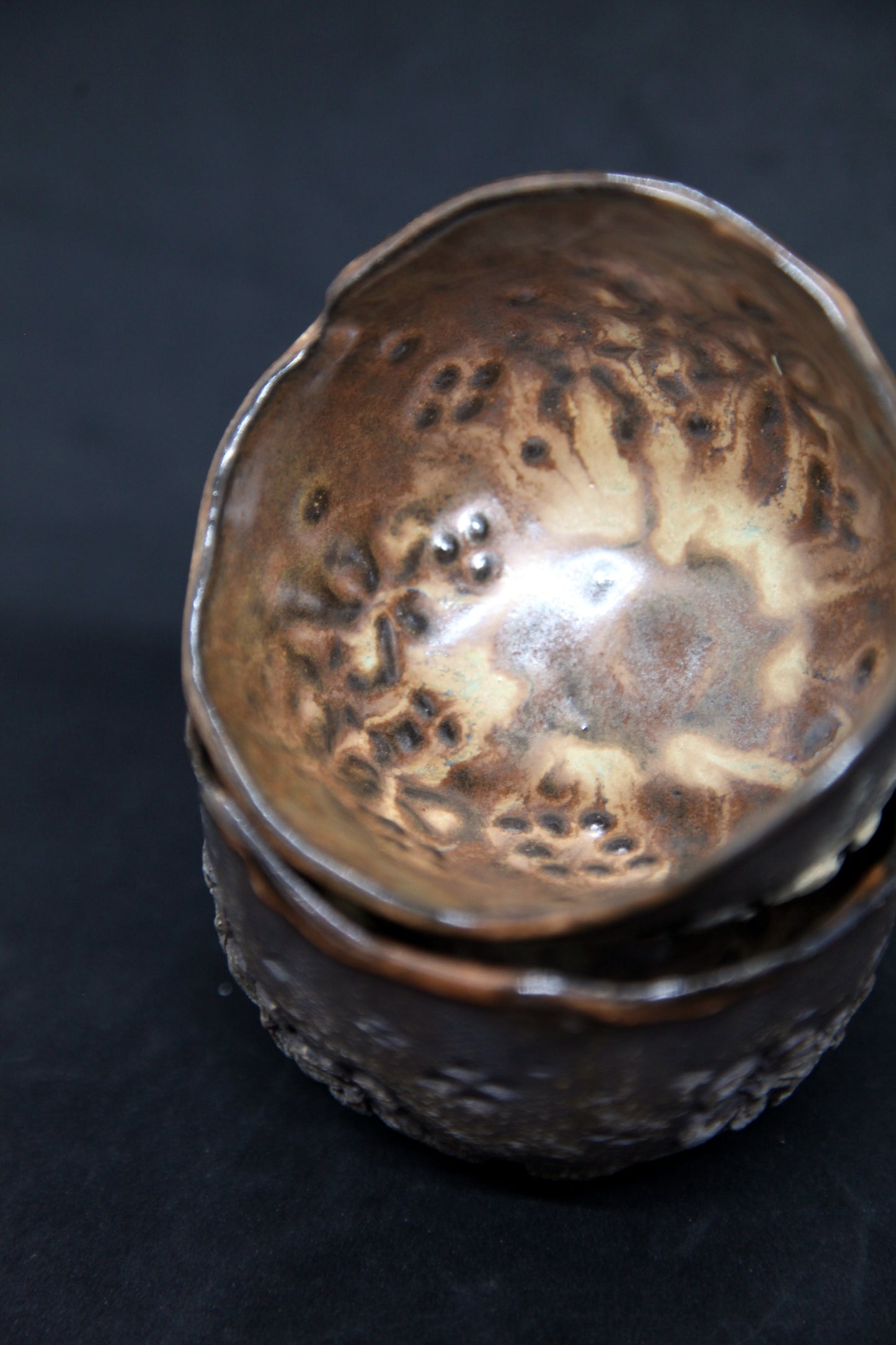 Caramel cups on black clay - flower patterns