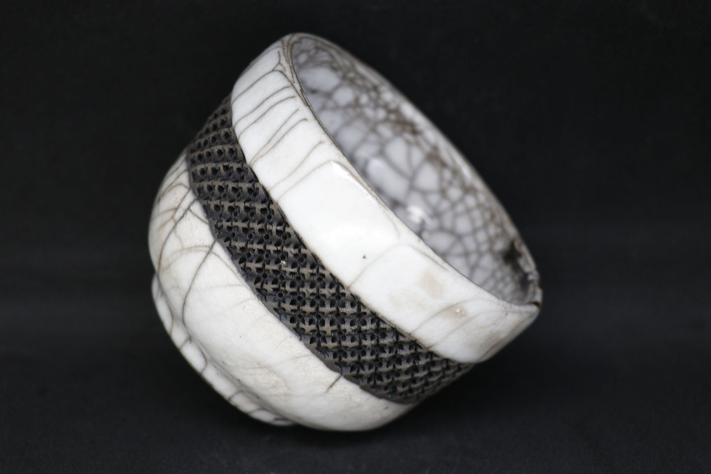 White and black raku mug