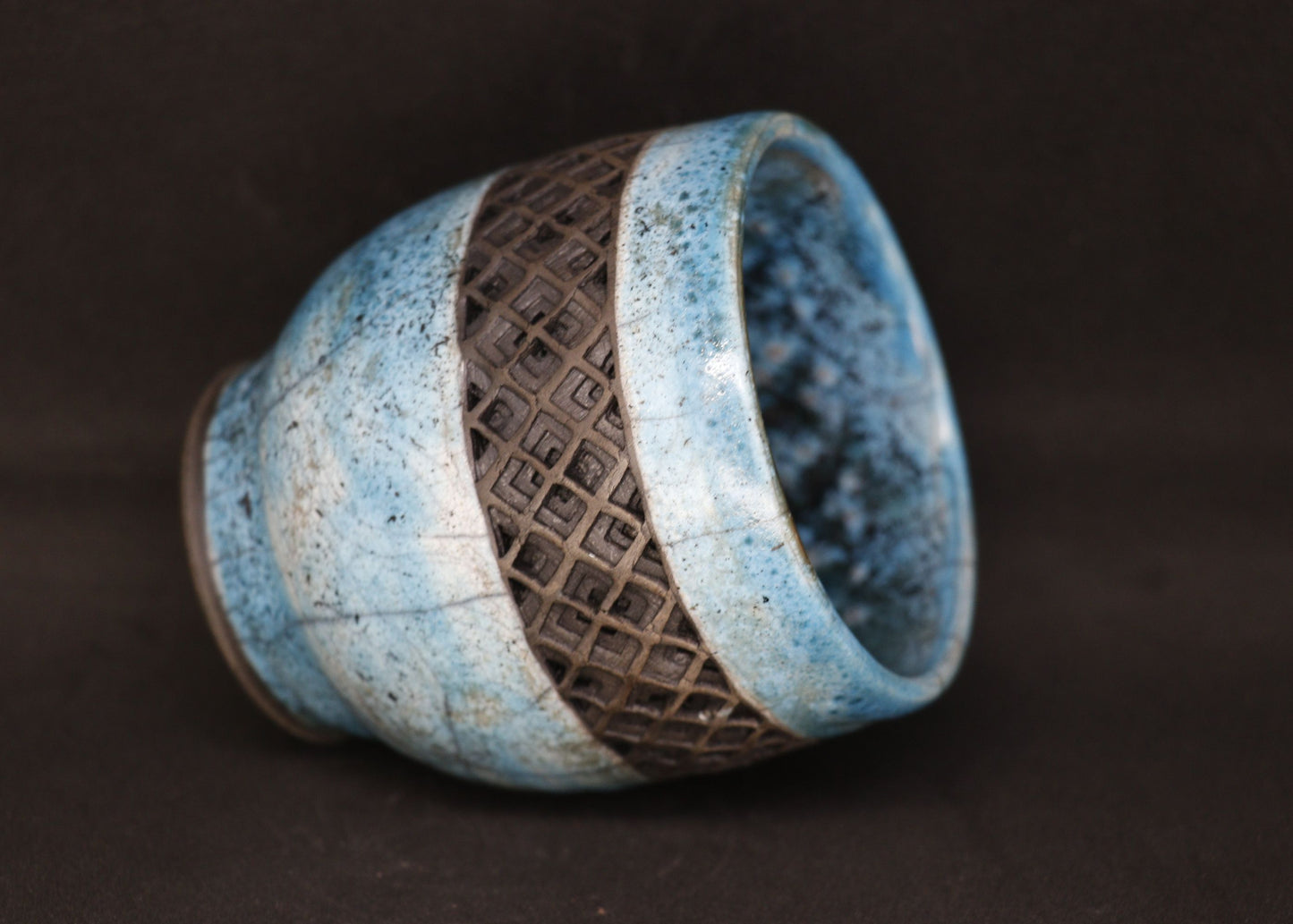 Turquoise and black raku mug