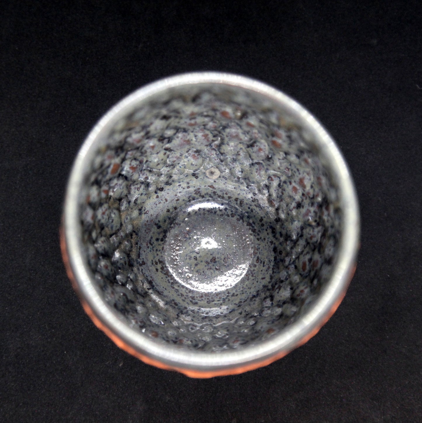 Metalized mother of pearl bowl on red clay - hydrangea motif