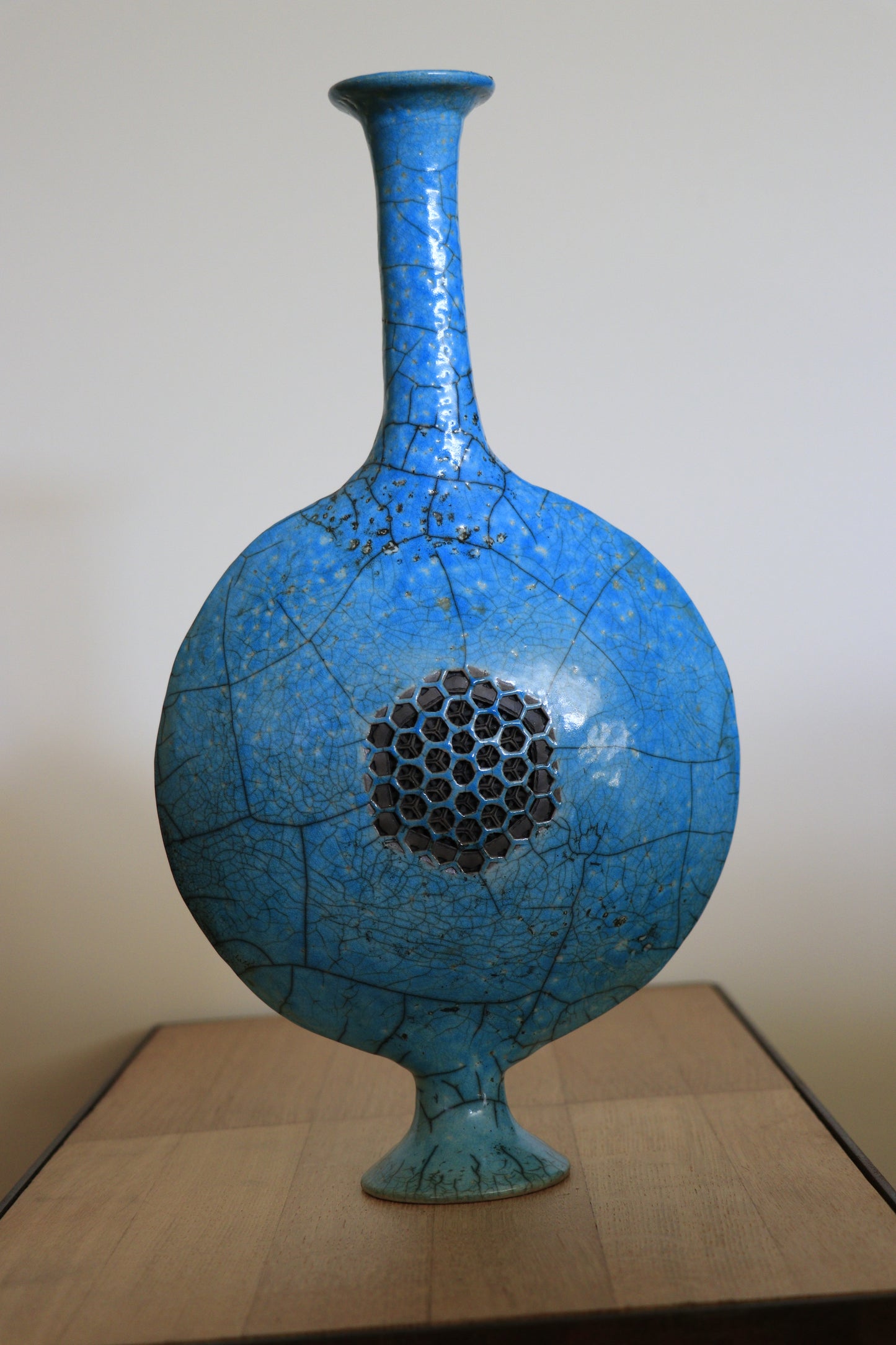 Vase disque raku turquoise (grande taille)