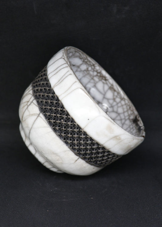 White and black raku mug