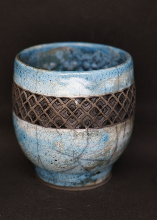 Turquoise and black raku mug